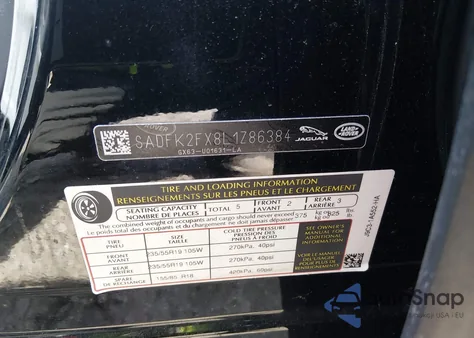 2020 Jaguar E-Pace P250 Awd Automatic z USA, uszkodzony, nr VIN SADFK2FX8L1Z86384